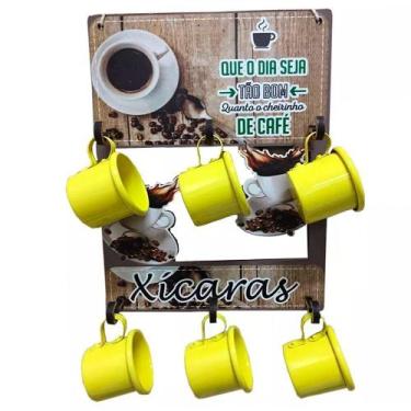 Imagem de Suporte Decorativo com 6 Canecas de Café - Chá em Alumínio - Amarela -