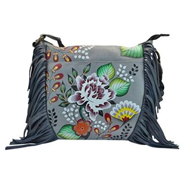 Imagem de Anna by Anuschka Bolsa de ombro feminina de couro genuíno com franjas médias | Arte original pintada à mão | Jardim do Éden, Grd-garden of Eden, One Size