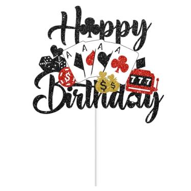 Imagem de Casino Cake Topper Happy Birthday Las Vegas Cake Topper Poker Chips Cake Topper Casino Themed Party Supplies for Casino Night Party Decorations Gambling Party Decorations Vegas Birthday Decorations