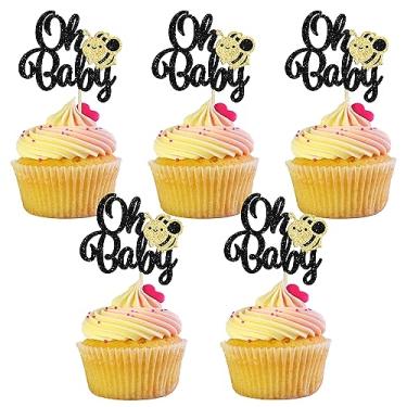 Imagem de Gyufise 24Pcs Bumble Bee Oh Baby Cupcake Toppers Glitter Oh Babee Cupcake Picks Honeybee Cake Decorations for Bee Theme Baby Shower Kids Birthday Party Supplies Black