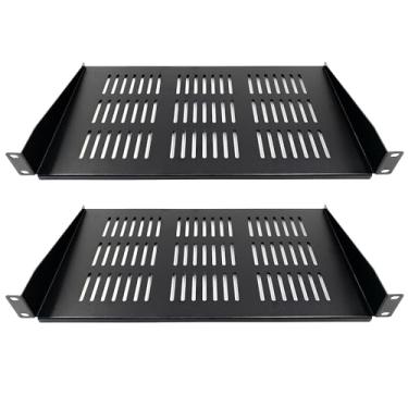 Imagem de Pacote com 2 prateleiras cantilever ventiladas 1U, suporte em rack de 48.3 cm, aço durável para equipamentos de rede, profundidade de 10" (25 cm), preto