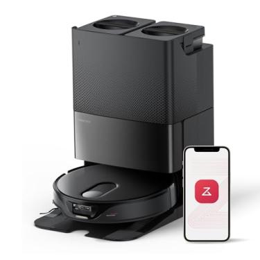 Imagem de Robô aspirador de pó Roborock Qrevo Slim, seca/esvazia/reabastece automaticamente, 2 esfregões giratórios com lavagem/elevação automáticas, desvio de obstáculos com LiDAR e RGB, sucção 11.000Pa, preto