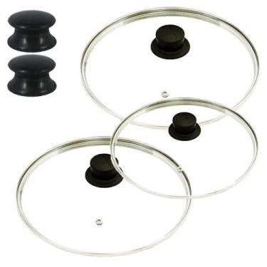 Imagem de Jogo Tampas Vidro Avulsas Panelas: 22, 24 e 28cm + 2 Puxadores - Okays