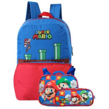 Imagem de Mochila De Costas Com Estojo Escolar e Lancheira Super Mario - Luxcel,