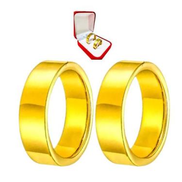 Imagem de Par Alianças Reta Ouro 18k 6mm + Porta Joias Luxo Casamento Noivado Ca