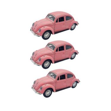 Imagem de Kit 3x Carrinho de Coleção Fusca Rosa - AP TOYS