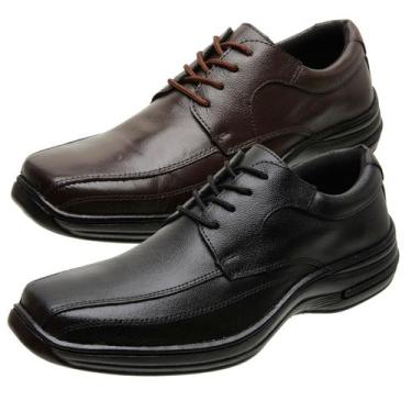 Imagem de Kit 2 Pares de Sapatos Social Masculinos Confortável Couro Premium Mac