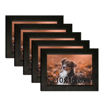 Imagem de Kit 5 Porta Retratos C/vidro 10x15 Moldura Preta para fotos e decoraçõ