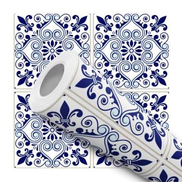 Imagem de Papel de Parede Adesivo Azulejo Português Azul Branco Colonial Moderno
