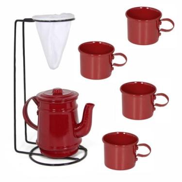 Imagem de Kit Bule Com Suporte Para Coador + 4 Mini Caneca 100 ml - Vinho - Alum