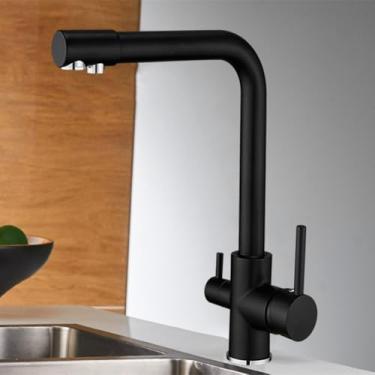 Imagem de Torneiras de lavatório Torneiras de cozinha com filtro Torneira misturadora montada no deck Rotação 360 com purificação de água Características Torneira misturadora, preta, nova