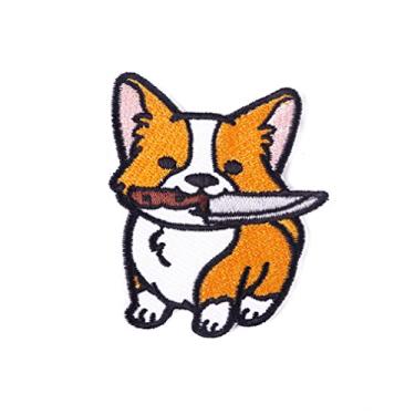 Imagem de ulricar Adesivo de tecido bordado de faca de desenho animado faça você mesmo fita corgi adesivo adesivo adesivo criativo com estampa de filhote de cachorro fofo adesivo de cola nas costas adequado