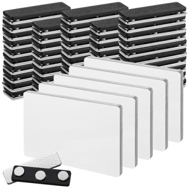 Imagem de Pacote com 50 etiquetas de nome magnéticas, 2,1 x 8,4 emblemas magnéticos em branco, emblemas imprimíveis por sublimação de calor com fixadores magnéticos para jaquetas, camisas