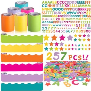 Imagem de Kosiz Conjunto de decoração colorida, acabamento de borda de sala de aula recortada de 36 metros com símbolo de número de letra de 257 peças para quadro-negro escolar (estrela vibrante)
