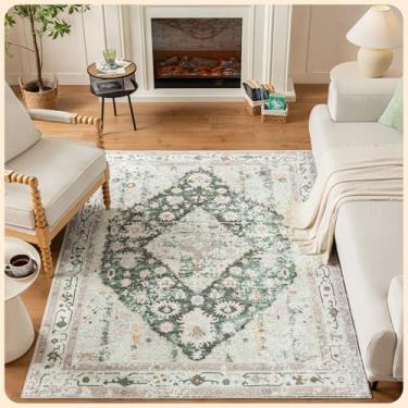 Imagem de Istana Tapete de área 12 x 18 cm – Tapetes verde-claro/bege para sala de estar 13 x 18 cm – Tapetes dobráveis para quarto – Tapete lavável resistente a manchas – Tapetes ecológicos Boho – Tapete de