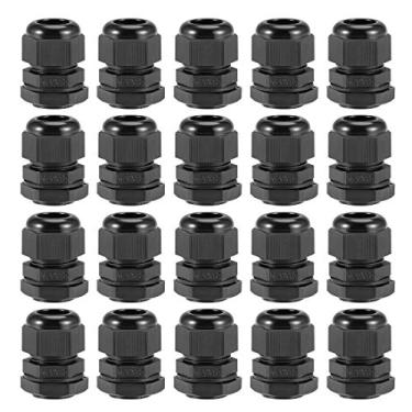 Imagem de uxcell Prensa-cabos M20 x 1,5 6 mm-12 mm furo de fio impermeável nylon junta ajustável contraporca com arruela preta 20 peças