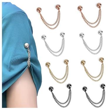 Imagem de Pacote com 8 clipes magnéticos para roupas, clipe magnético multifuncional para roupas, segura tecidos no lugar, ímãs com corrente para cachecóis, hijab, calças