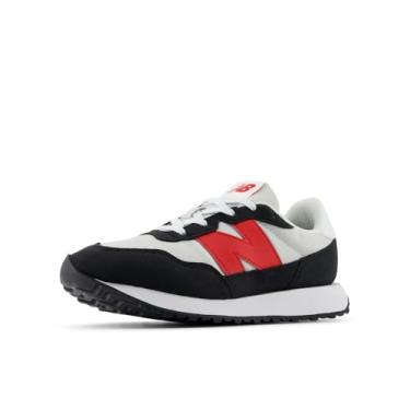 Imagem de New Balance Tênis infantil 237 V1 com cadarço, Matéria cinza/vermelho verdadeiro, 18