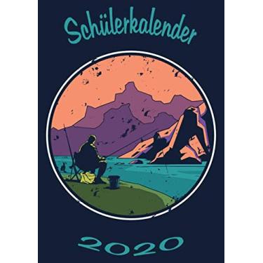 Imagem de Schülerkalender 2020: Wochenplaner zum notieren, organisieren und planen DIN A4. Kalender/Terminkalender/Monats- / Tagesübersicht/Kontakt- / ... listen/Design : Angler Angeln Vintage Retro