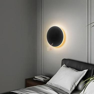 Imagem de GZZBMY Luminária de parede LED circular com interruptor de controle de toque, lâmpada de parede moderna simples redonda de alumínio mini iluminação de parede interna de metal para escadas de quarto e