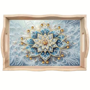 Imagem de ShuoBeiter DIY Diamond Art Tray with Handle Diamond Art Painting Plate Creative Design Handmade Wooden Tray Mosaic Making 7.8x11.8 Inches（S32)