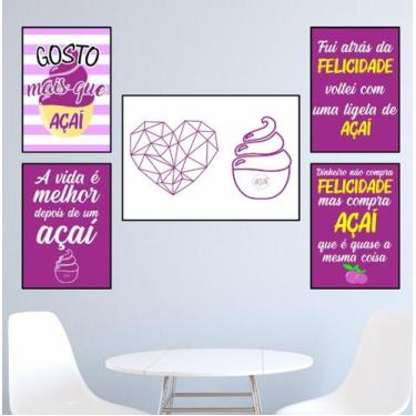 Imagem de Quadros Açaí Açaíteria Sorvete Frases Decoração Kit 5 Peças - CAMALEÃO