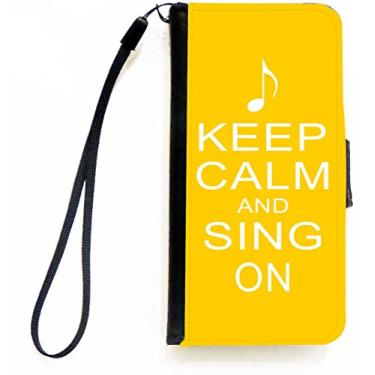 Imagem de Rikki Knight Capa carteira flip Keep Calm and Sing On amarela com aba magnética para Apple iPhone 5c