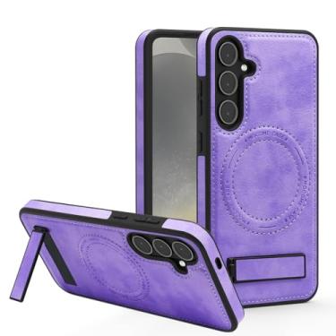 Imagem de Lunivop Capa de couro para Samsung Galaxy S25 [compatível com carregamento sem fio Magsafe] Suporte magnético para S 25 6,16 '' 5G 2025 Rugged Best Phone Cases Light Purple