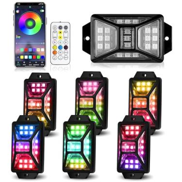Imagem de 6 unidades de luzes de rock RGB de ângulo total compatíveis com caminhões de 12 V Jeep UTV SUV ATV Barco, carrinho de golfe, impermeável, multicolorido, controle remoto, luzes LED Rock com modo de