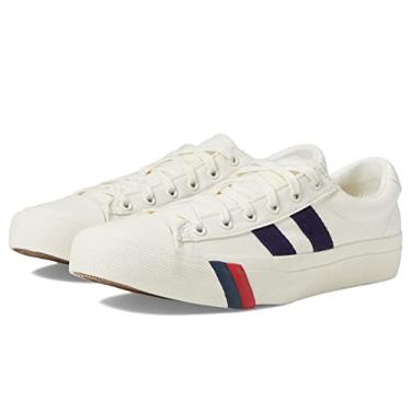 Imagem de PRO-Keds Tênis masculino moderno com cadarço Royal Plus, Lona branca/azul-marinho, 3