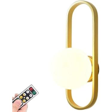 Imagem de Arandela moderna sem fio operada por bateria com abajur de globo branco e lâmpada regulável, luminária de parede alimentada por bateria sem fio para quarto, lounge, banheiro, sala de estar,