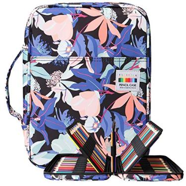 Imagem de Estojo para lápis para colorir da BOMKEE, 220 compartimentos, lápis, canetas de gel, organizador de canetas à prova d 'água, estojo para viagem, com zíper, bolsa para canetas, marcadores de lápis, portátil, para pintores, escritores e estudantes escolares, Penglai flower, 1