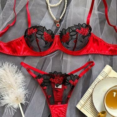 Imagem de Conjunto de Lingerie Floral Transparente Sexy ElaShopp