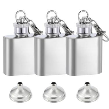 Imagem de BangBoom 3 peças mini cantil de aço inoxidável de 30 ml com funil, bolso portátil com chaveiro, garrafa de uísque de metal pequena garrafa de vinho para homens, mulheres, licor, casamentos, festas (3)