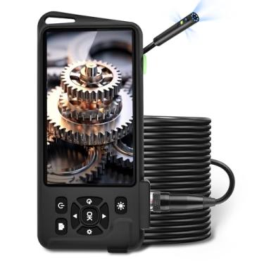 Imagem de Endoscópio de lente tripla de 1,5 m, tela IPS maior, câmera de inspeção de esgoto 1080p com luzes, boroscópio industrial para encanadores de tubos de drenagem, tela dividida, cabo semirrígido,