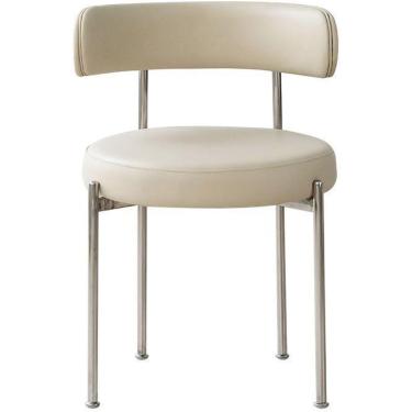 Imagem de Cadeira de jantar moderna de meados do século, encosto curvo, couro falso marrom, conforto ergonômico, branco