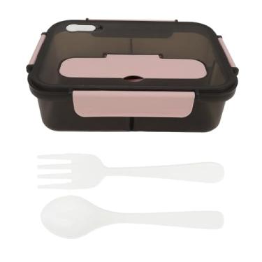 Imagem de Lancheira Plástica para Adultos, 3 Compartimento de Alimentos à Prova de Vazamentos Com Garfo e Colher, Organizador de Talheres Portáteis, Lavadora de Louça de Microondas Segura