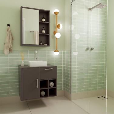 Imagem de Conjunto de Gabinete com Cuba Branca e Armário de Banheiro com Espelho Eduarda 2 pt 1 gv Grafite