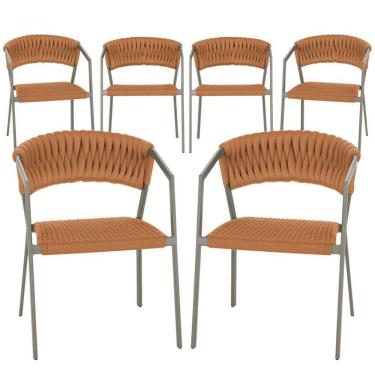 Imagem de 6 Cadeiras Atenas Tricô Náutico E Alumínio Uv Varanda Jantar Terra Cota