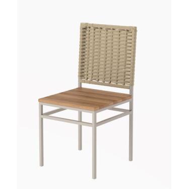 Imagem de Cadeira Colômbia Aço Branco com Assento em Madeira de Demolição e Enco