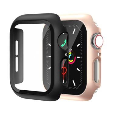 Imagem de idudu Pacote com 2 capas protetoras de tela para Apple Watch SE 3 (2025) SE 2/SE/Series 4 5 6 40 mm com vidro temperado | Protetor fino | Capa protetora rígida de PC de cobertura total | Compatível