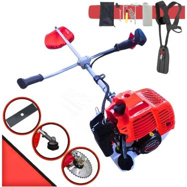 Imagem de Roçadeira Profissional a Gasolin Cg430 TB 43cc 2hp com Faca 2 Pontas p/ Mato Alto Capim + Lamina de Vídea 40D p/ Troncos