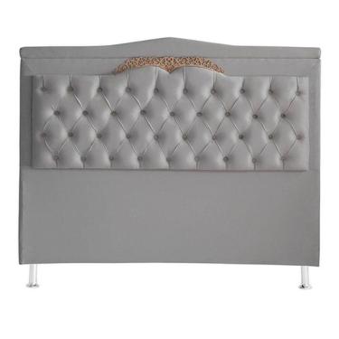 Imagem de Cabeceira De Cama Barcelona Casal 140 Cm Capitonê Retro Botão Encapados Suede Prata Do Lar Móveis