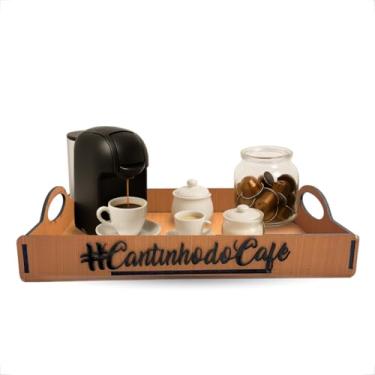 Imagem de Bandeja De Servir Decorativa 39x31cm Cantinho do Café Com Alça em Mdf Caramelo