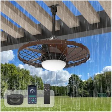 Imagem de jazimar Ventilador De Teto Externo Com Gaiola E Luzes, Luminárias Plug-In À Prova D'Água De 20", Controle Remoto Por Aplicativo, Led Com 3 Temperaturas De Cor, Motor Cc Reversível De 6 Velocidades,