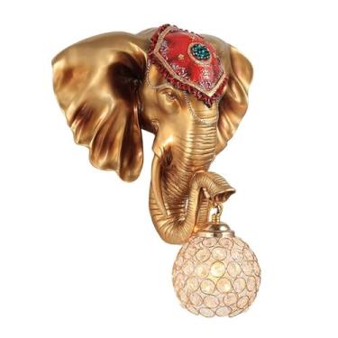 Imagem de Luminária de parede com cabeça de elefante, decoração de parede com cabeças de animais, luminária de parede de resina sintética para sala de estar, bar, fundo do quarto, corredor e escada (d