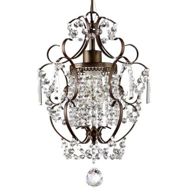 Imagem de PAPAYA Lustre De Cristal, Iluminação, Lustres De Bronze D11''*H15.8'' Com 39,4 Polegadas, Ajustável, 1 Luz, Luminária De Teto De Ferro Moderna, Mini Luzes Pendentes Para Quarto De Meninas, Berçário