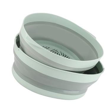 Imagem de Cesta de Drenagem de Dupla Camada Portátil Com Design Dobrável, Armazenamento de Cozinha de Grau Alimentar para Frutas e Vegetais (Verde pequeno) (Rosa pequeno) (Branco cinza pequeno) (Verde grande)