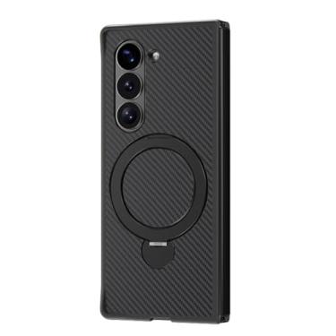Imagem de HAO RIYLN Capa magnética para Samsung Galaxy Z Fold 6, capa giratória com suporte dobrável, textura de fibra de carbono, capa de proteção para câmera, preta, ZFOLD6