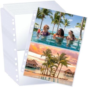 Imagem de Pacote com 30 capas para fotos, comporta 120 fotos de 12,7 x 17,8 cm, protetor de página de fotos transparente para fichário de 3 anéis, páginas de refil de álbum de fotos frente e verso, bolsos para